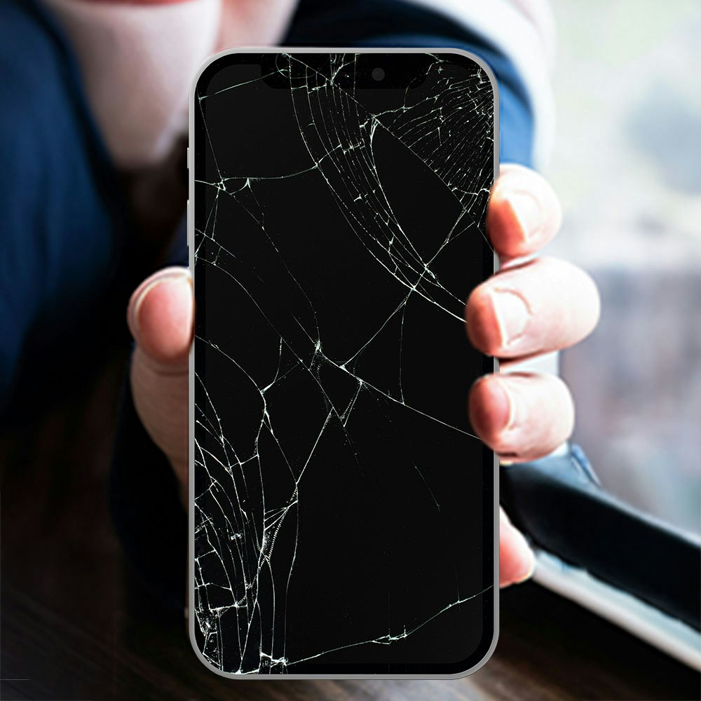 Billede af af en smadret skærm på en iPhone
