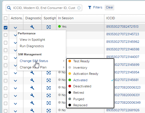 SIM Management "Change SIM status"