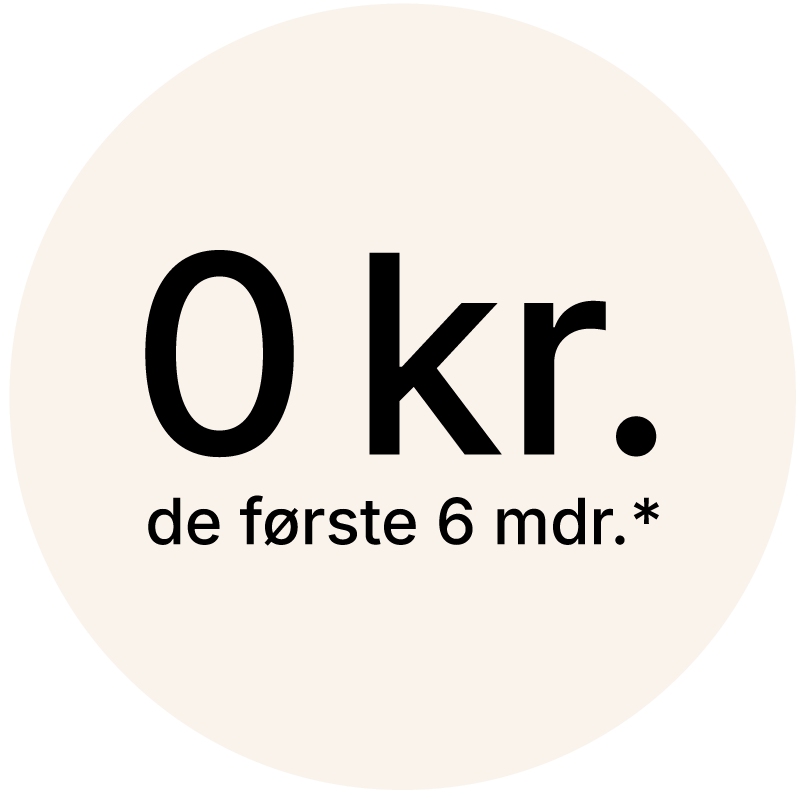 Der står "0 kr. de første 6 mdr.*"