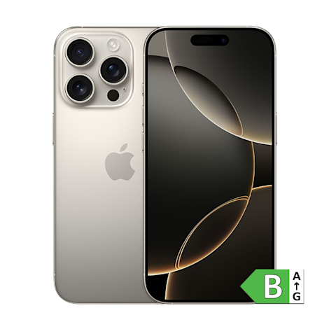 iPhone 16 Pro Natural Titanium med energimærke B