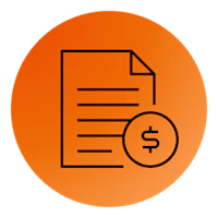 Ikon med et dokument og et dollar tegn.