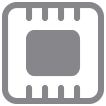 En grå mikrochip eller processor ikon med firkantet center og stregede kanter, der ligner en CPU.