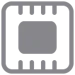 En grå mikrochip eller processor ikon med firkantet center og stregede kanter, der ligner en CPU.