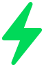 Grønt lynbolt-ikon på hvid baggrund, der symboliserer elektricitet eller energi.