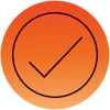 Orange cirkel med sort afkrydsning i midten, der symboliserer bekræftelse eller fuldførelse af en opgave.