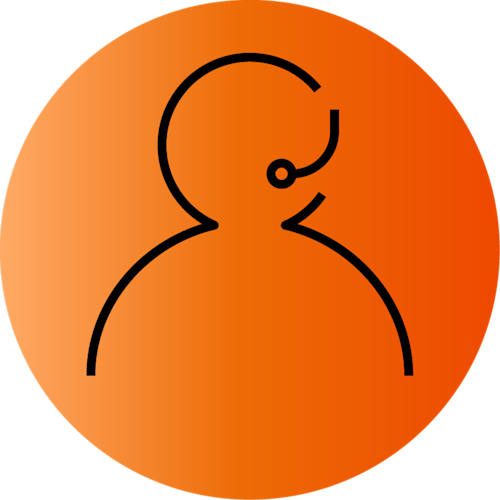 Orange ikon med en person iført headset, der symboliserer kundesupport eller callcenter-medarbejder.