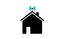 Hus "sort" med antenne "blå" - icon