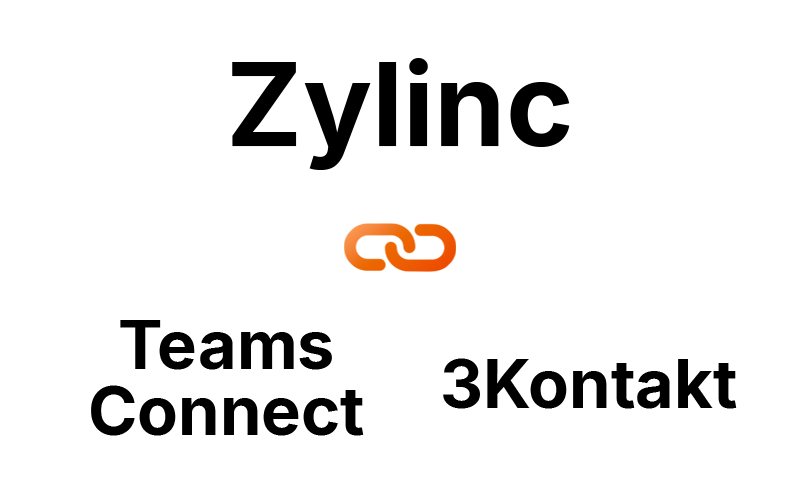 Zylinc, Teams og 3Kontakt logoer fordelt rundt om to dele fra en "kæde"