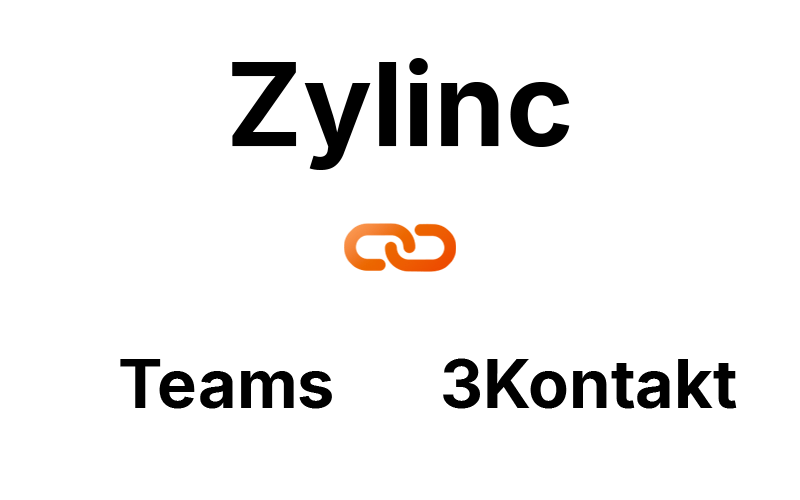 Zylinc, Teams og 3Kontakt logoer fordelt rundt om to dele fra en "kæde"