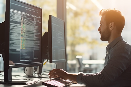 Mand sidder bag en computerskærm