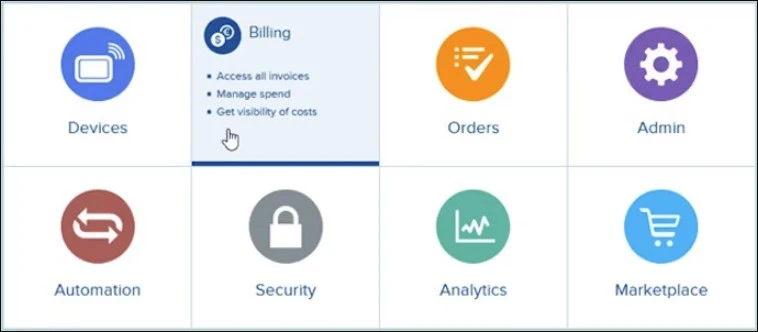 Billedet viser en oversigt over kategorier på www.3ie.jasper.com, hvor musen holdes over kategorien "Billing".