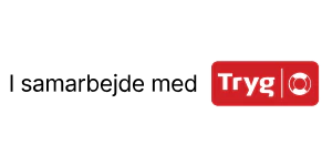 Et logo med tryg, hvor der står i samarbejde med tryg