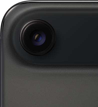 Nærbillede af et sort kameramodul på en iphone air med en mørk linse og afrundet hjørne af enheden.