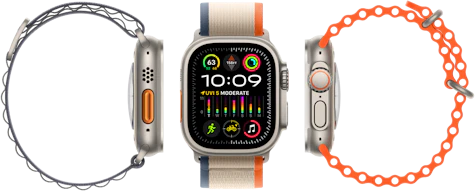 Baggrundebillede, Apple watch ultra 2 "3 watches med skærmene ind mod midten" - Blå. Orange og Beige farver