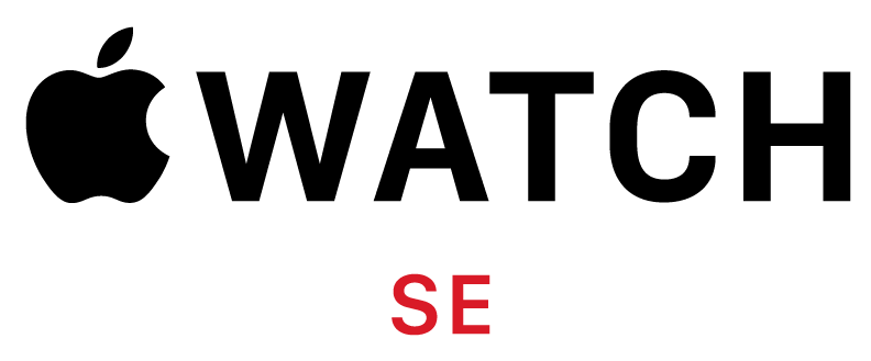 Apple Watch SE - logo. "Apple" icon og Watch står på linje sammen i  sort og SE er centret under i rød