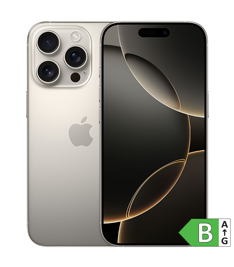 iPhone 16 Pro Natural Titanium med energimærke B