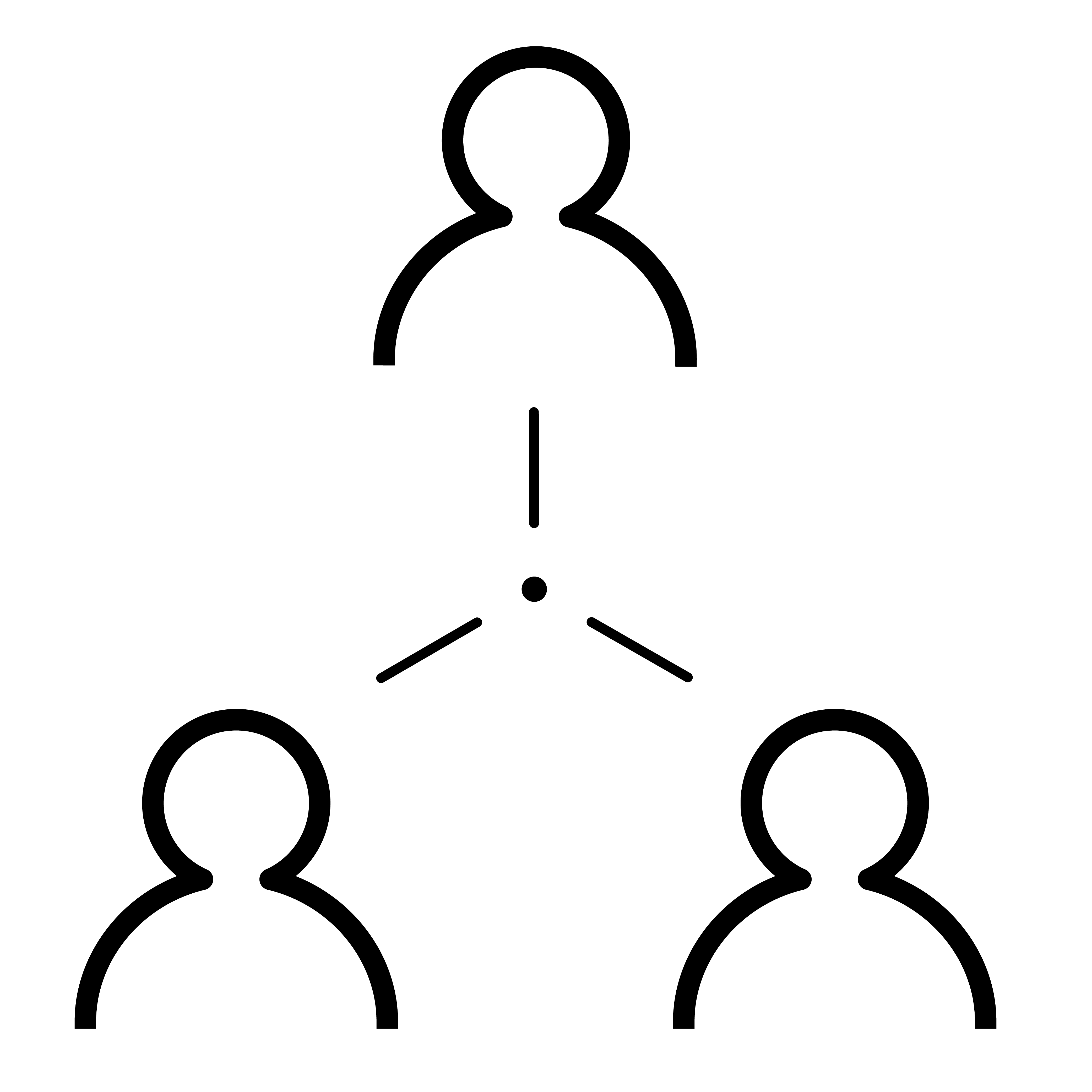 En prik med tre streger udfra og hen til 3 users - integrations icon
