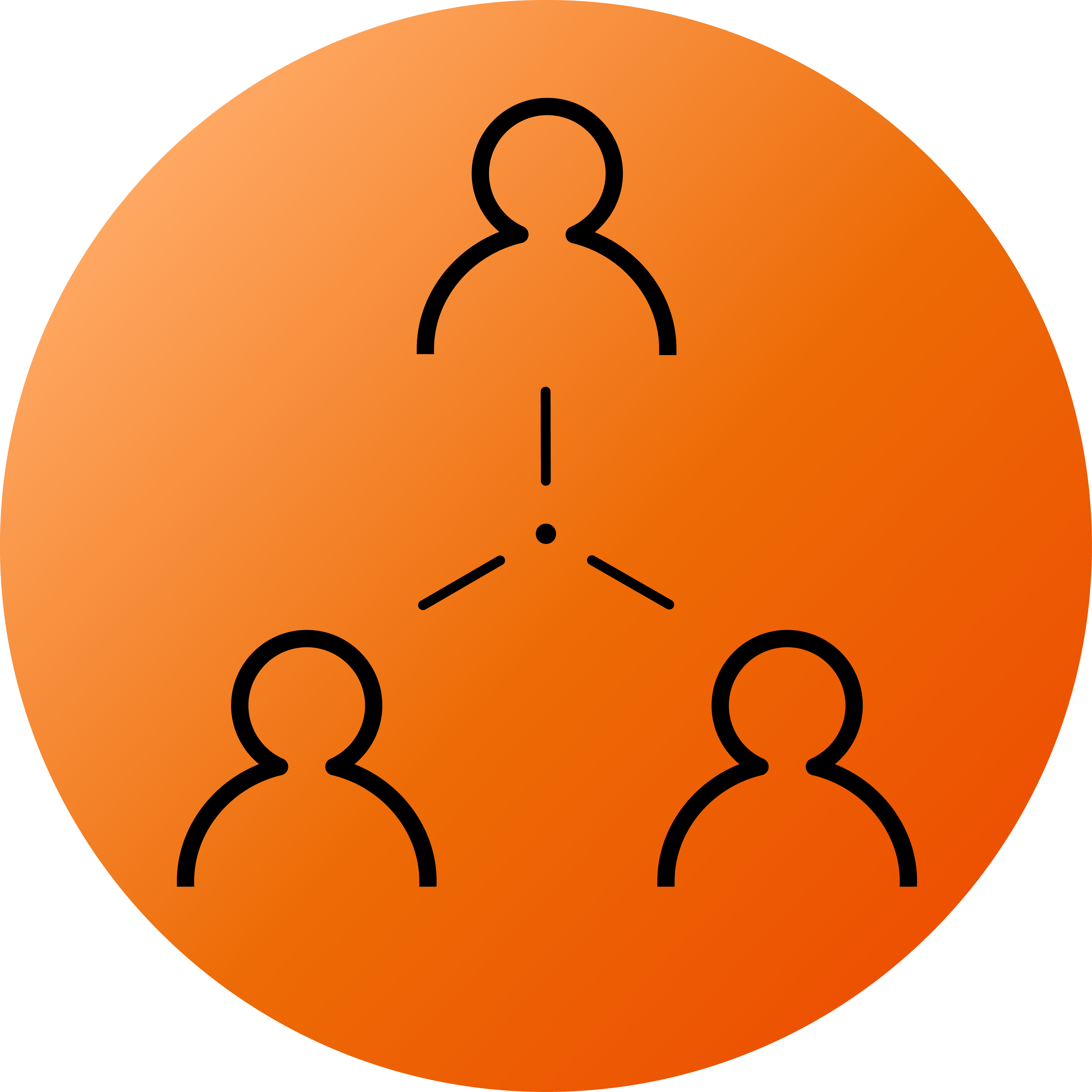 En prik med tre streger udfra og hen til 3 users - integrations icon